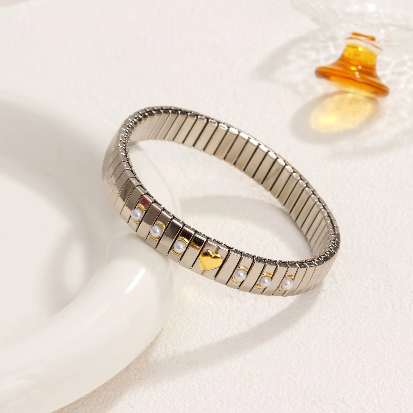 Silver and Gold 304 Stainless Steel Zircon Wristband