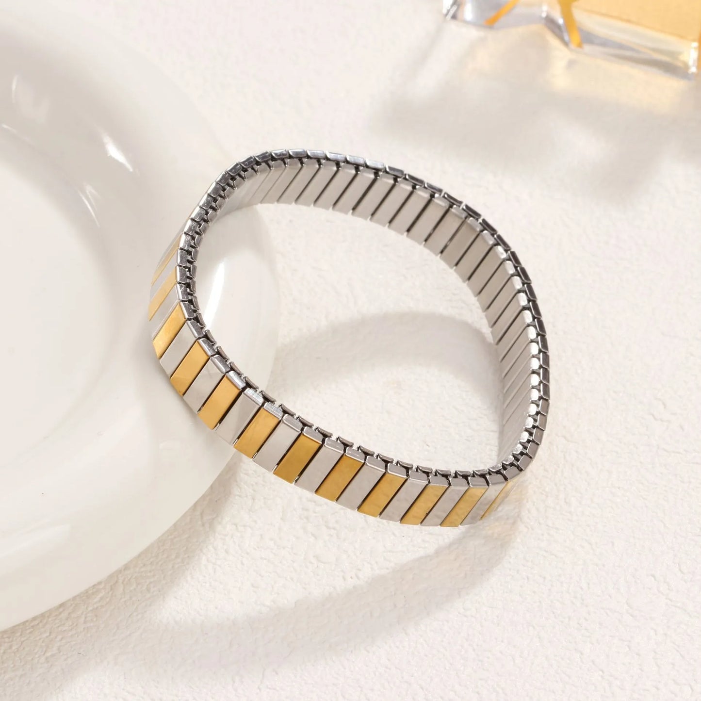 Silver and Gold 304 Stainless Steel Zircon Wristband