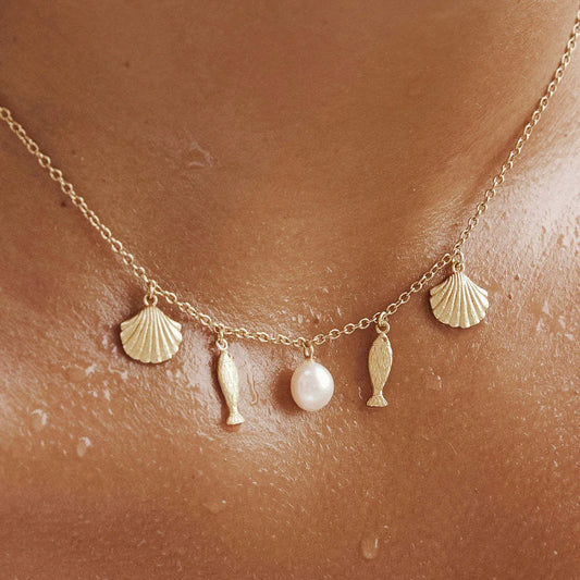 Marine Style Shell Fish 201 Stainless Steel 304 Stainless Steel 18K Gold Plated Necklace