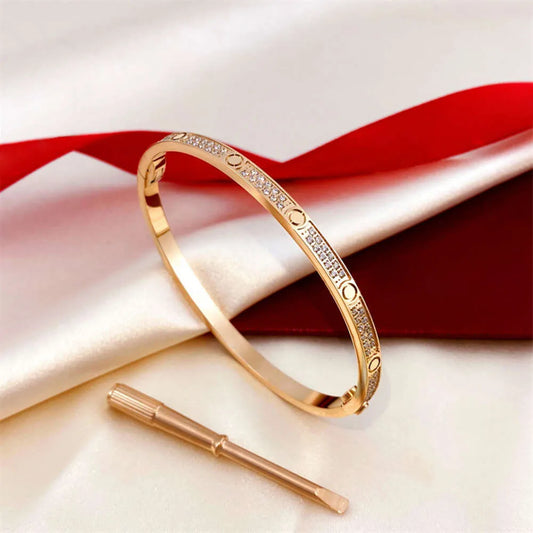 Casual Rose Gold Style Solid Color Titanium Steel 18K Gold Plated Zircon Bangle