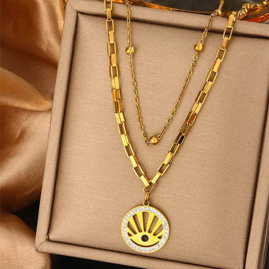 Evil Eye 301 Stainless Steel and 18K Gold Plated Layered Necklace