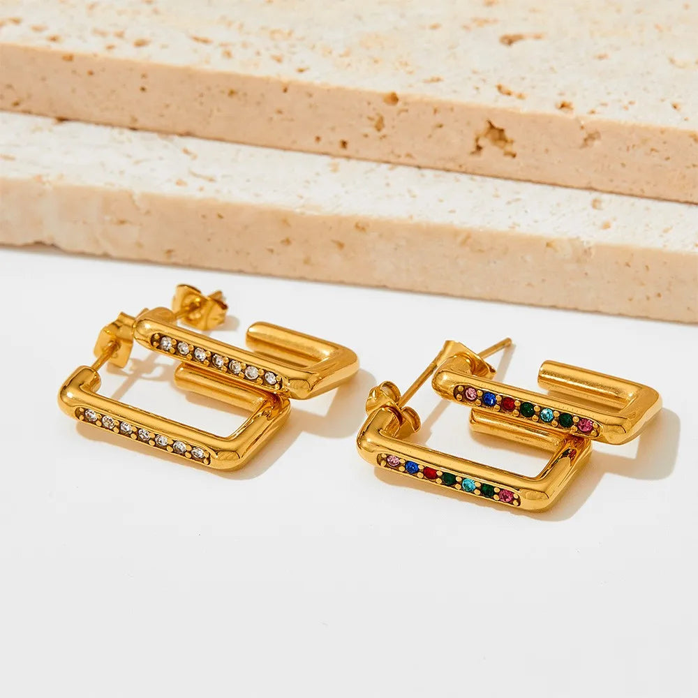 Artistic Solid Color Plating Inlay 304 Stainless Steel Zircon 16K Gold Plated White Gold Plated Gold Plated Earring