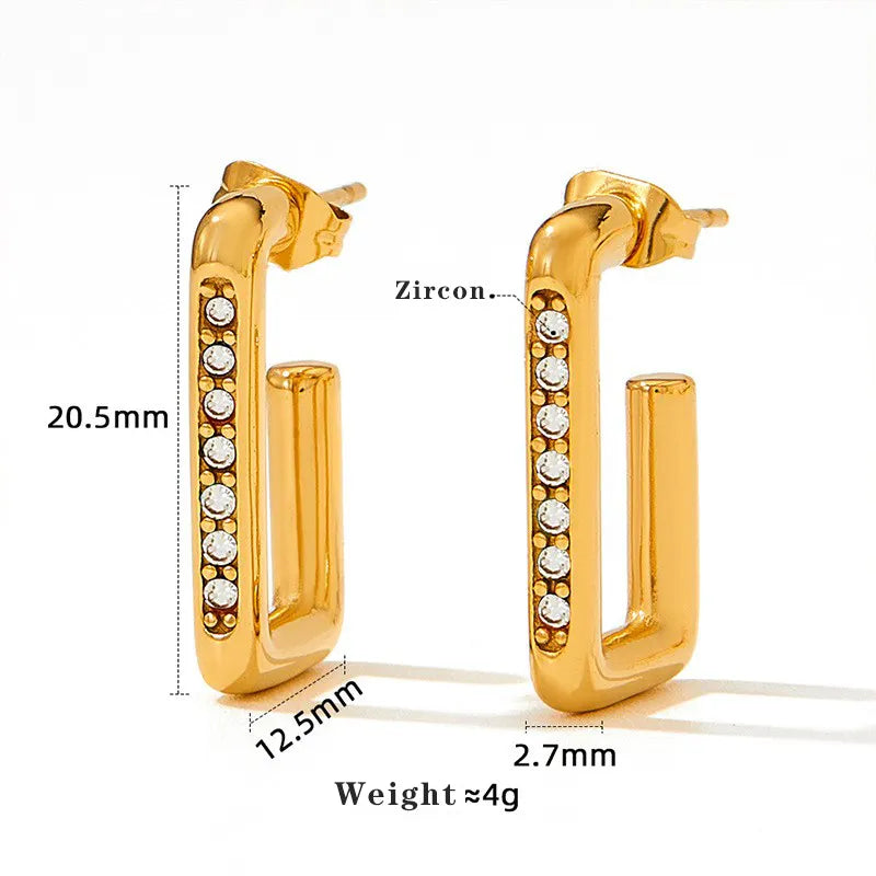 Artistic Solid Color Plating Inlay 304 Stainless Steel Zircon 16K Gold Plated White Gold Plated Gold Plated Earring