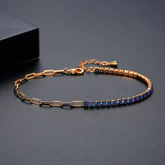 Blue Rose Gold Paper Clip Square Copper Inlay Zircon Bracelets