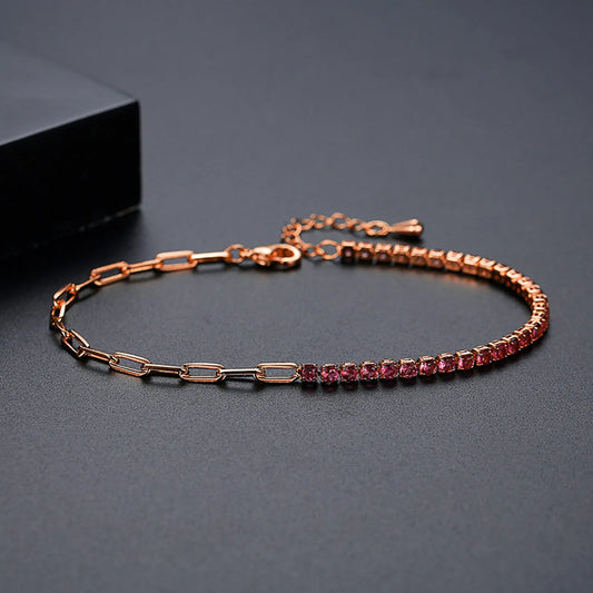 Rose Red  Paper Clip Square Copper Inlay Zircon Bracelets