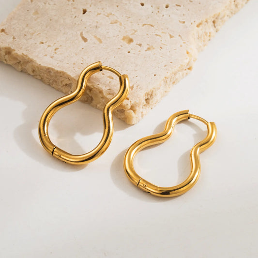 Oblong Stainless Steel 18K Gold Plated Hoop Earrings