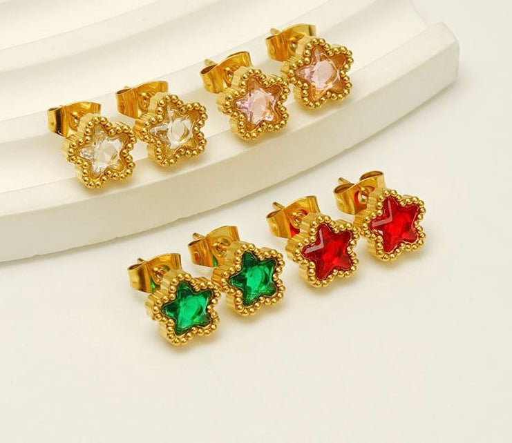 Flowered Stainless Steel and 18K Gold Plated Stud