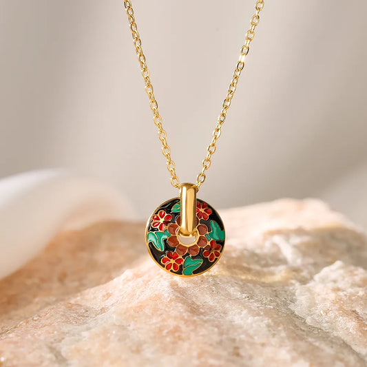 Differences Titanium Steel Enamel Plating 18K Gold Plated Pendant Necklace