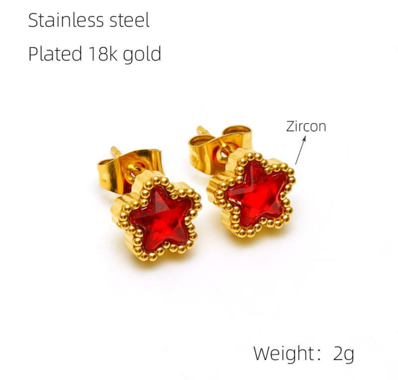 Flowered Stainless Steel and 18K Gold Plated Stud