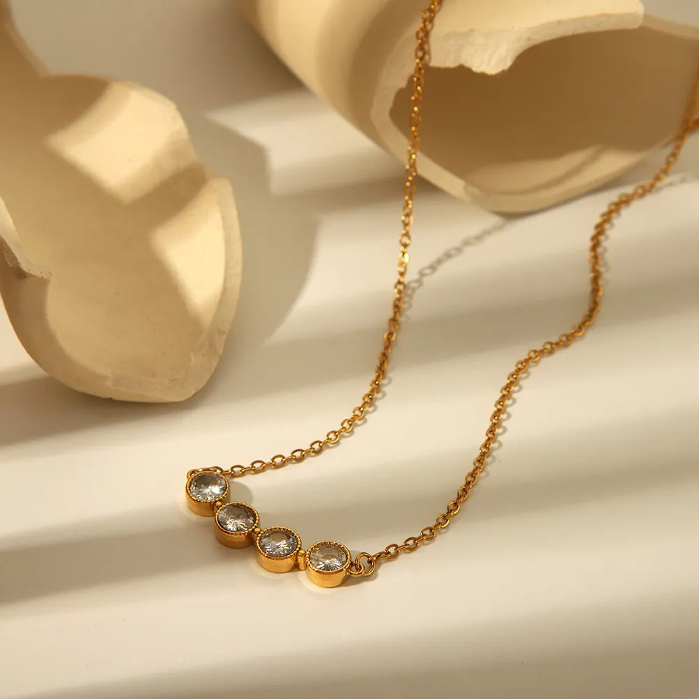 Simple Style Round 304 Stainless Steel Rhinestones 18K Gold Plated Inlay Necklace