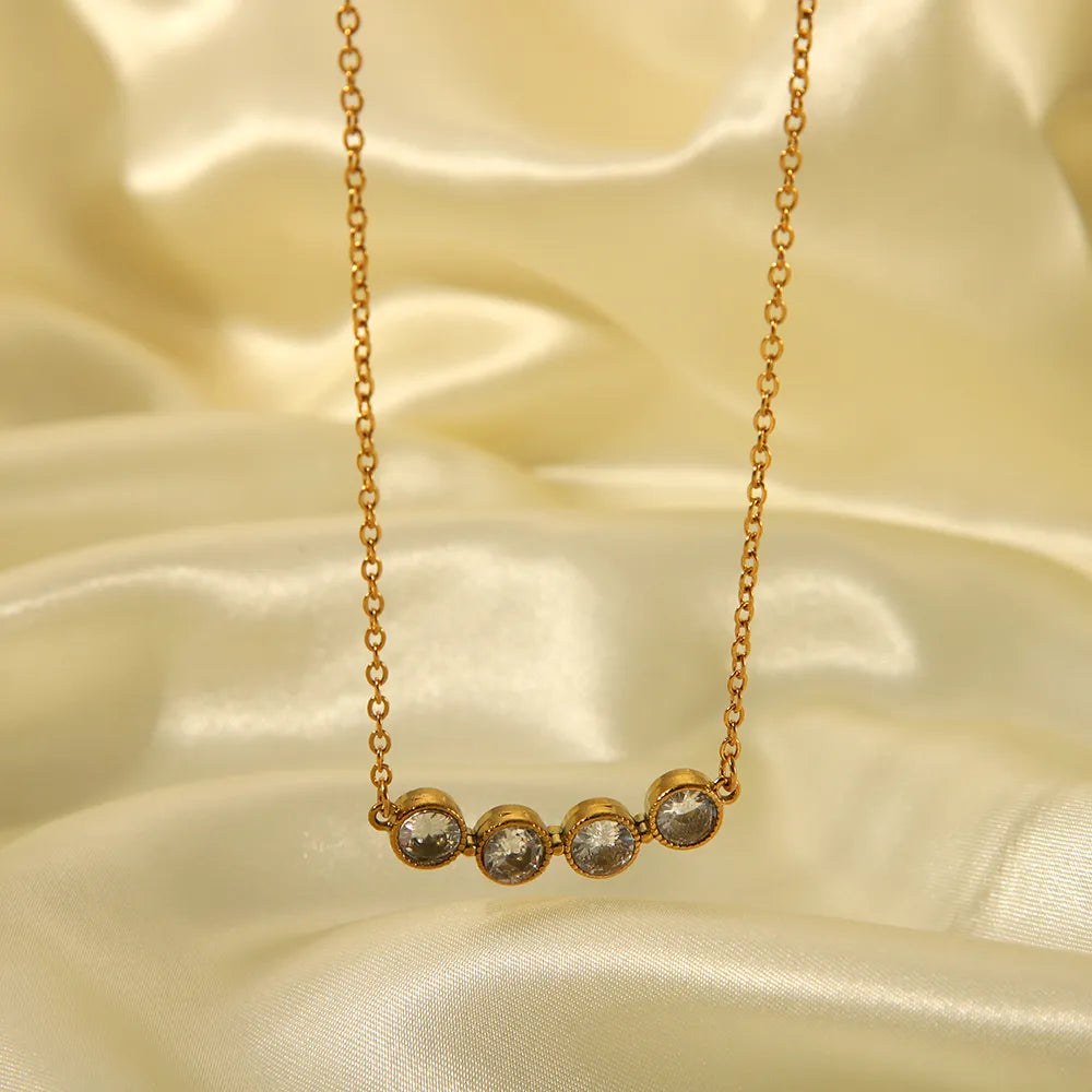 Simple Style Round 304 Stainless Steel Rhinestones 18K Gold Plated Inlay Necklace