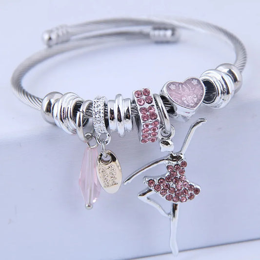Pink Silver Flash Diamond Ballet Bracelet