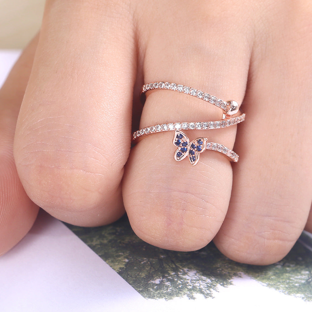 Butterfly Shape Micro-set Zircon Fashion Ladies Copper Ring