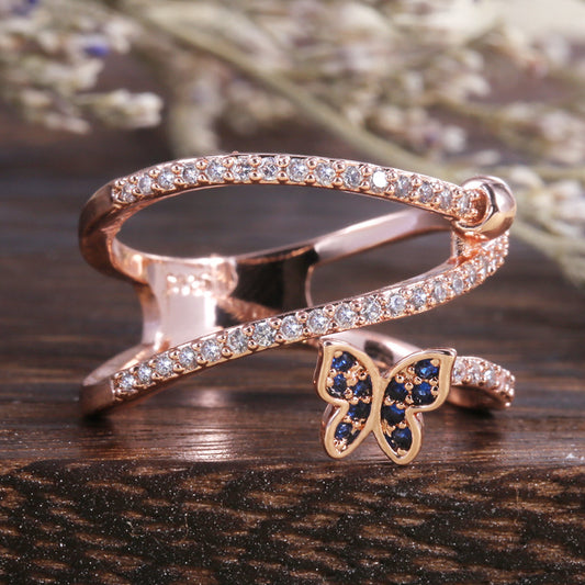 Butterfly Shape Micro-set Zircon Fashion Ladies Copper Ring