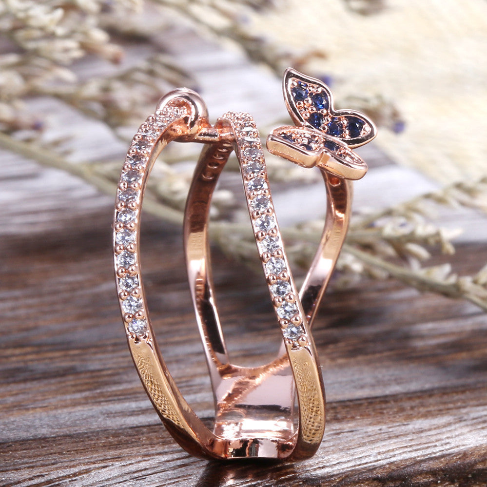 Butterfly Shape Micro-set Zircon Fashion Ladies Copper Ring