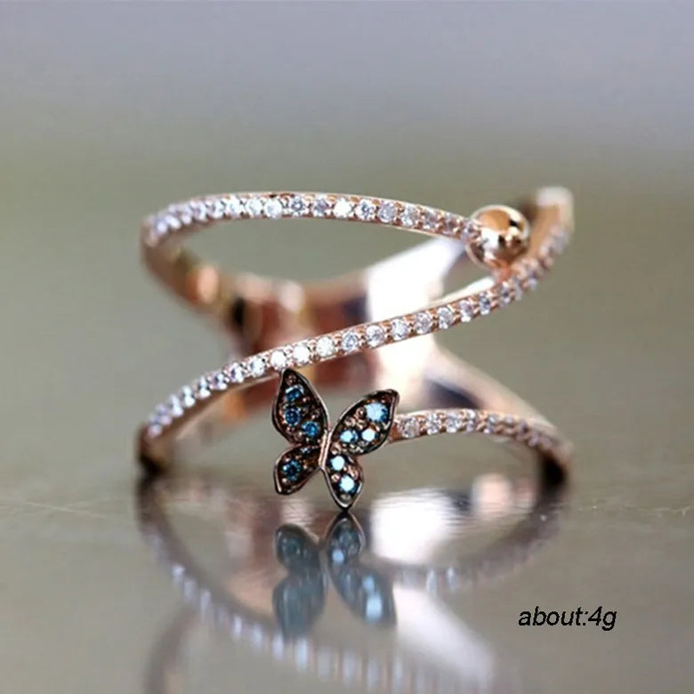 Butterfly Shape Micro-set Zircon Fashion Ladies Copper Ring