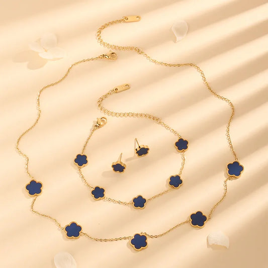Blue Stainless Steel Plating Bracelets Earrings Necklace