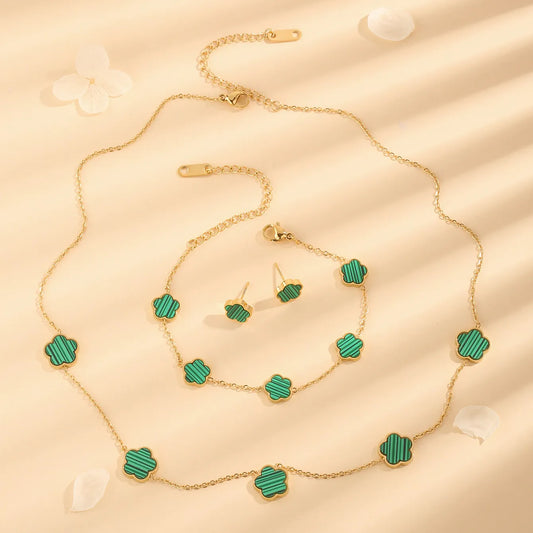 Green Stainless Steel Plating Bracelets Earrings Necklace