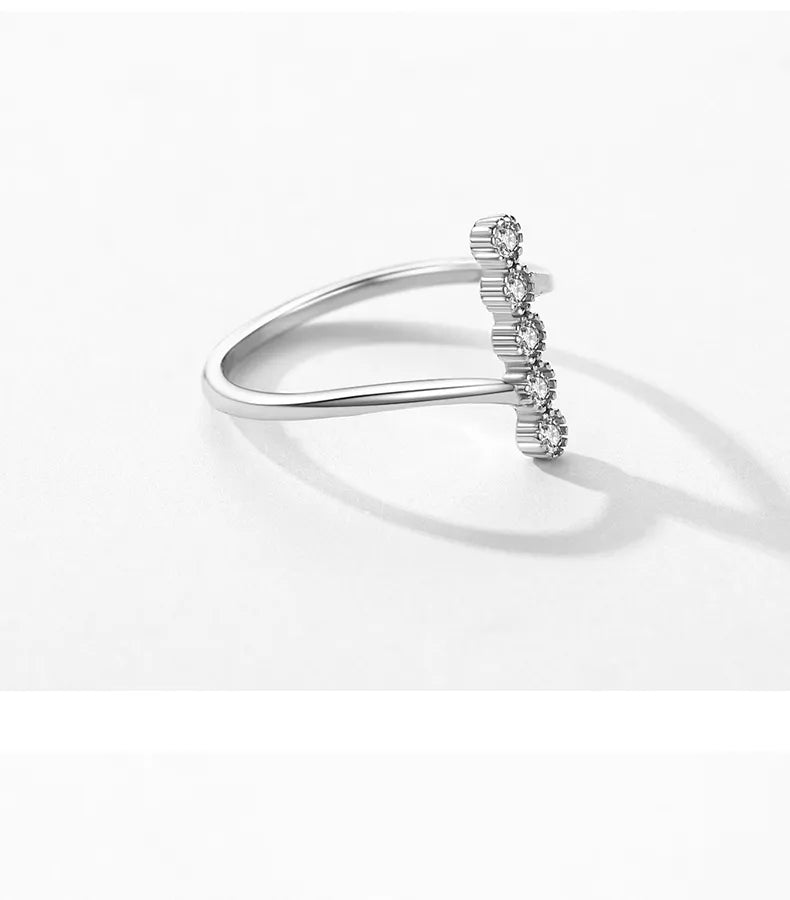Elegant Geometric Sterling Silver Plating Inlay Zircon Rhodium Plated Ring