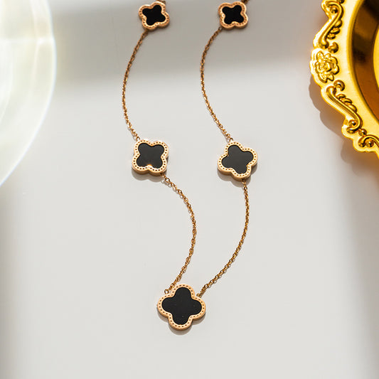 Black  Four Leaf Clover Titanium Steel Necklace