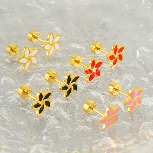 Simple Style Flower Enamel Plating Stainless Steel Ear Studs