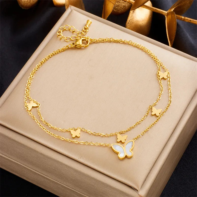 Castle Titanium Steel Layered Plating 18k Gold Plated Women's Anklet