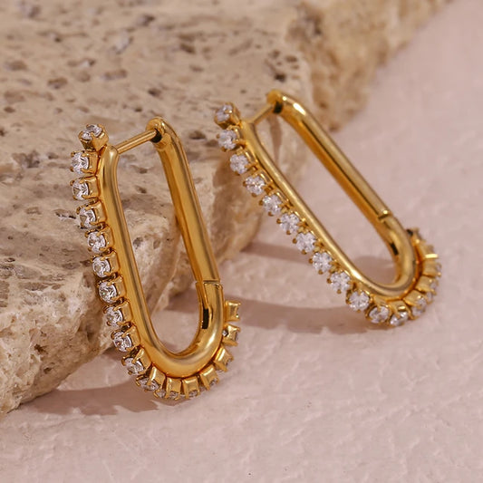 Geometric Veneer Inlay Stainless Steel Circon Plated 18-carat Gold. Earrings