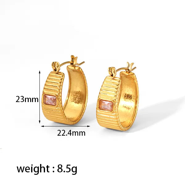 Simple Style U Shape Plating Inlay Stainless Steel Zircon 18K Gold Plated Earrings