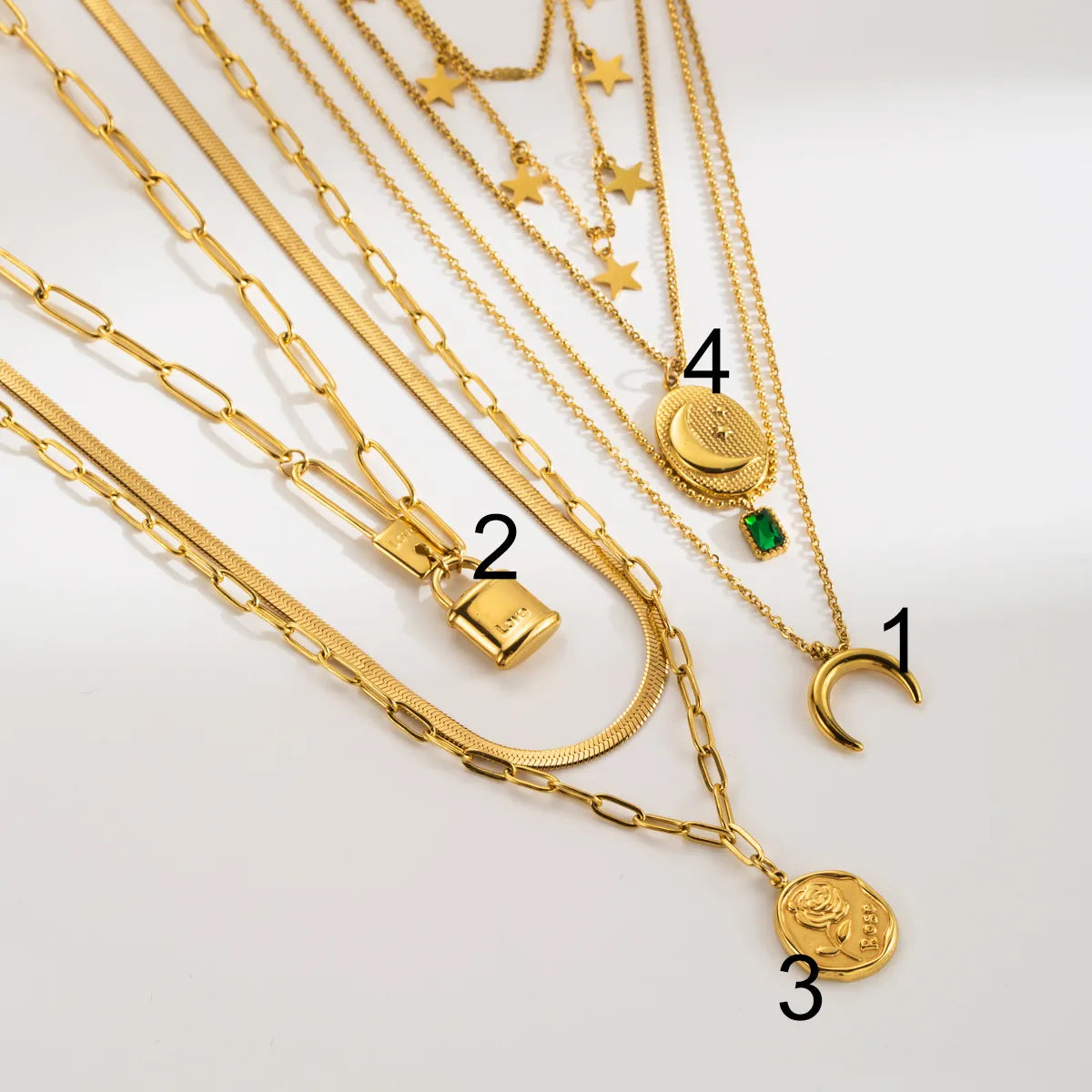 Elegant Modern Style Simple Style Moon Lock Stainless Steel Layered Necklaces