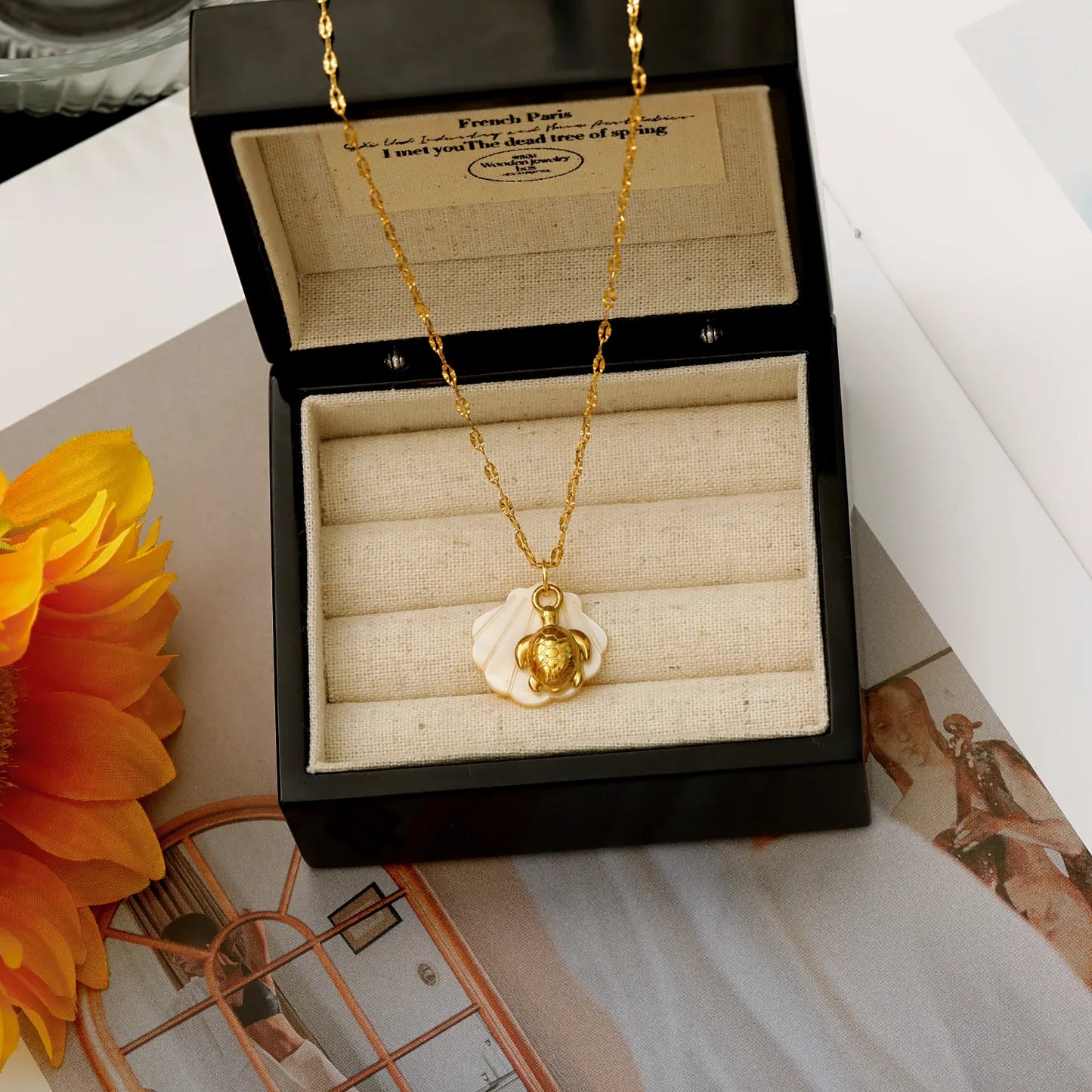 Marine Style Beach Tortoise Scallop Dolphin 304 Stainless Steel Shell 18K Gold Plated Pendant Necklace