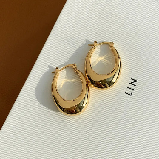 Style Oval 304 Stainless Steel 18K Gold Plated Earrings