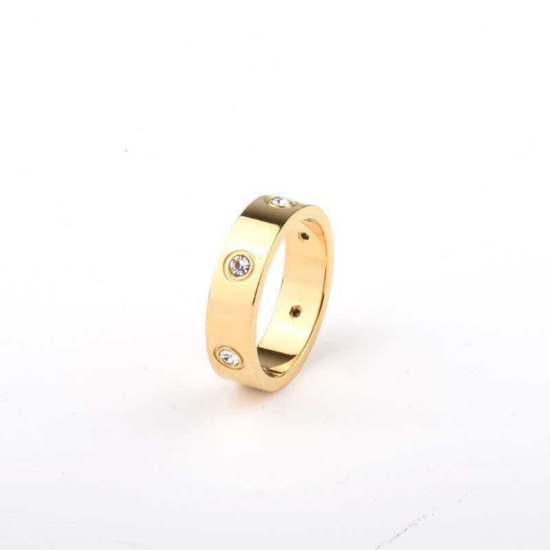 Gold Geometric Titanium Steel Polishing Zircon Stainless Steel Ring