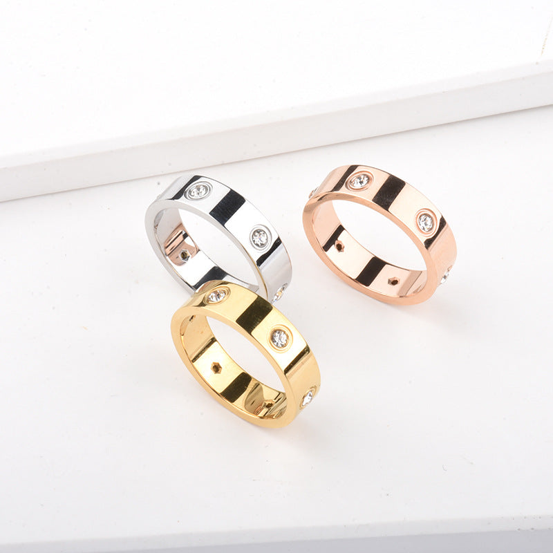 Gold Geometric Titanium Steel Polishing Zircon Stainless Steel Ring