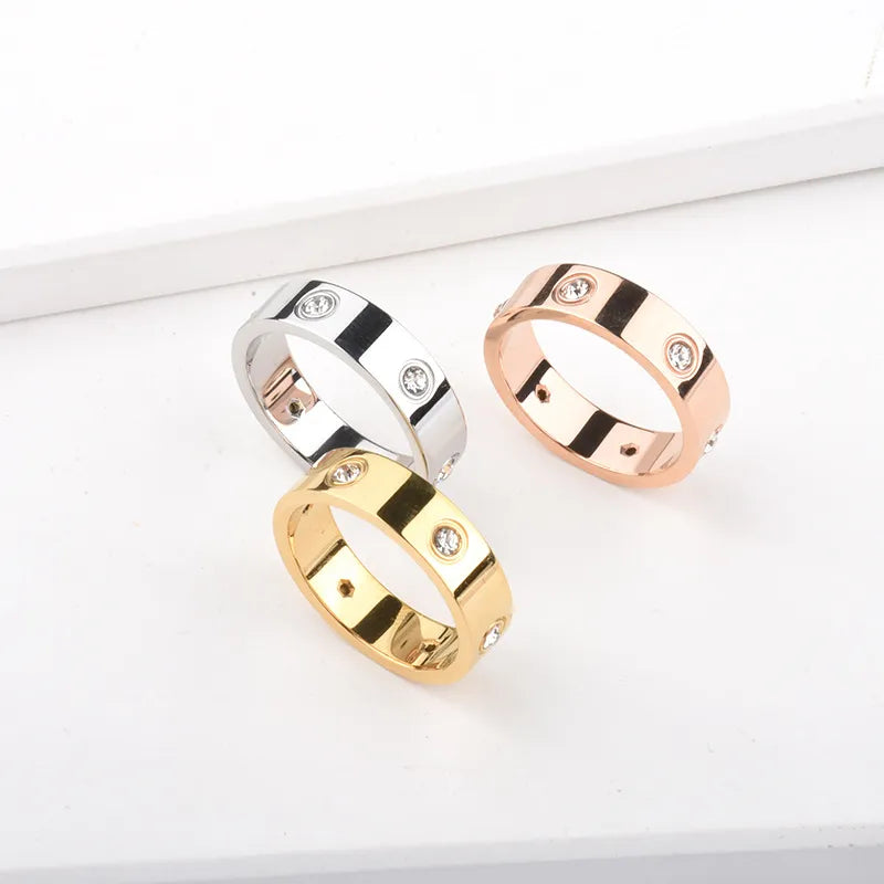 Gold Geometric Titanium Steel Polishing Zircon Stainless Steel Ring