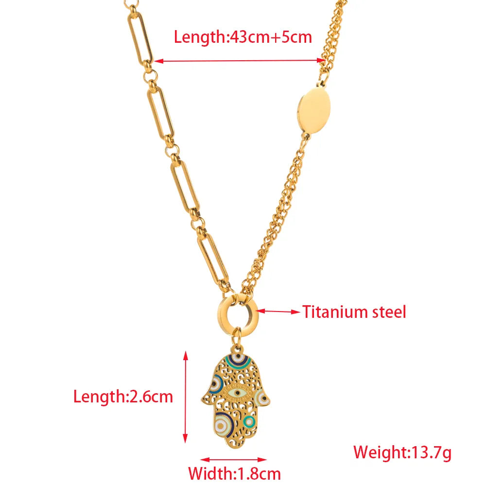 Titanium Steel 18K Gold Plated Casual Vacation Classic Style Plating Inlay Round Palm Rhinestones Pendant Necklace