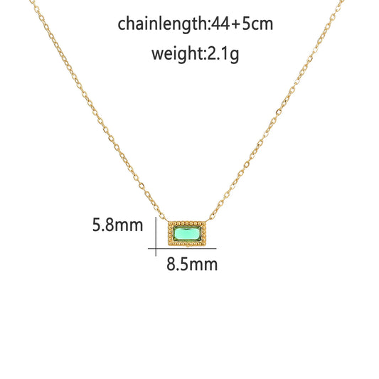 Rectangle 304 Stainless Steel Artificial Gemstones Gold Plated Inlay Pendant Necklace