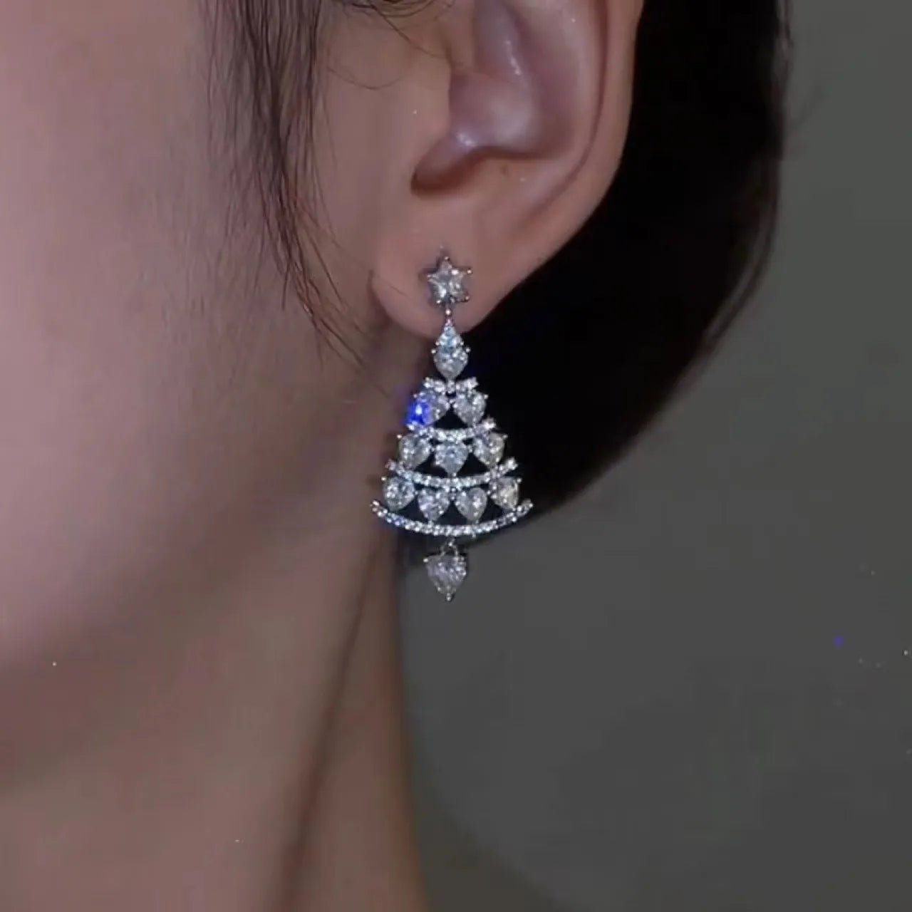 Christmas Tree Veneer Inlay Alloy Artificial Gemstones Drop Earrings