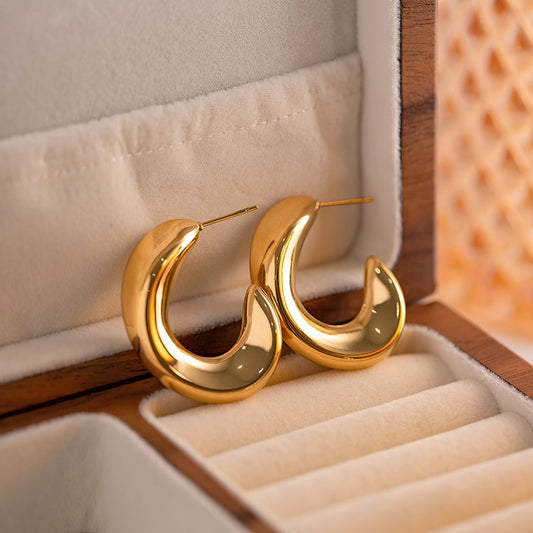 Small C Shape 304 Stainless Steel 18K Gold Plated Earring