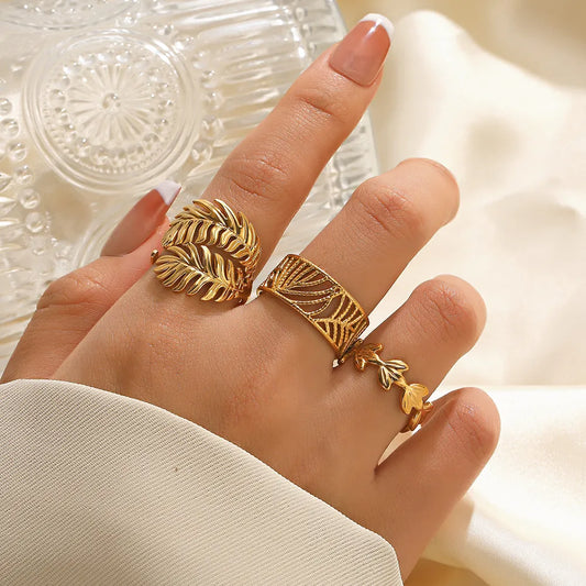 Leaves Stainless Steel Plating 18k Gold Plated Open Ring