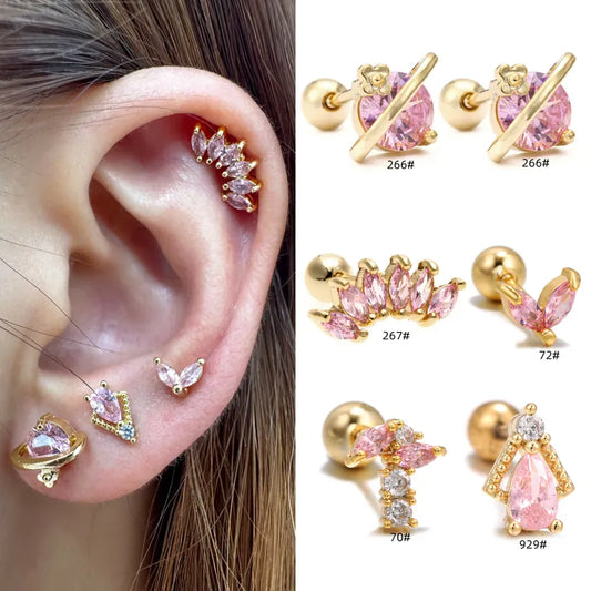 Brass Zircon 18k Gold Plated White Gold Plated Ear Studs