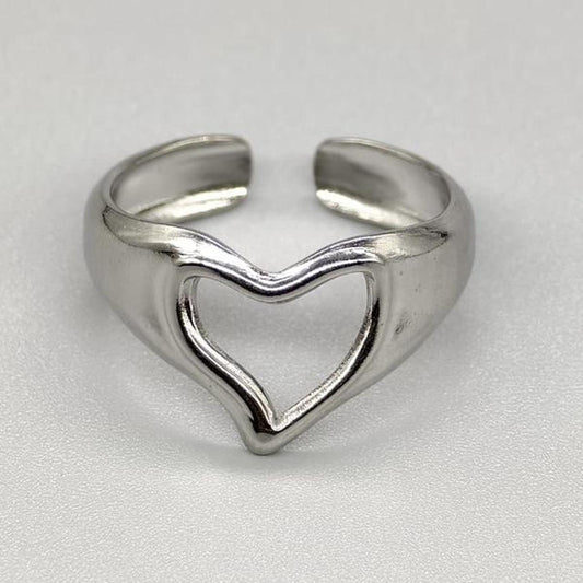 Silver Heart Stainless Steel Adjustable Ring