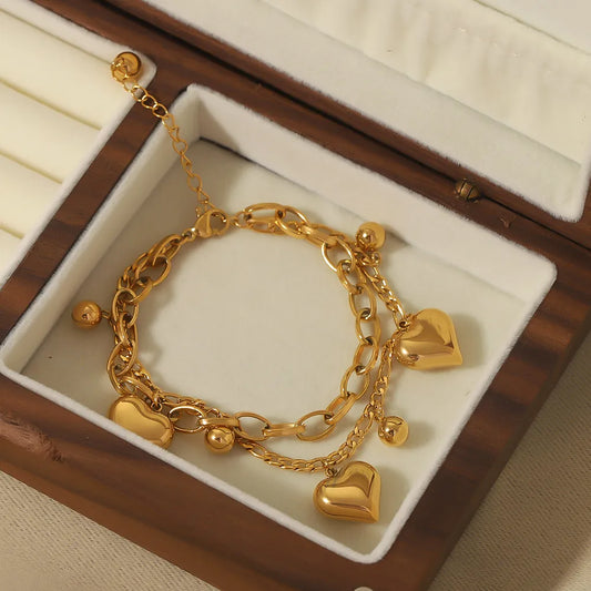 Heart Charm  Round Heart  Stainless Steel Plating 18k Gold Plated Bracelet