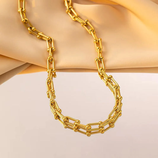 Stainless Steel 18K Gold Plated Hip-Hop Punk Solid Color Bracelets Necklace