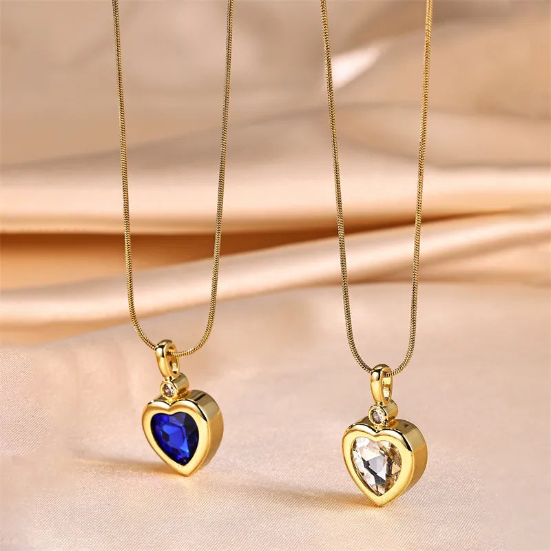 Hearts Stainless Steel Simple Style Elegant Plating Inlay Heart Shape Zircon Pendant Necklace