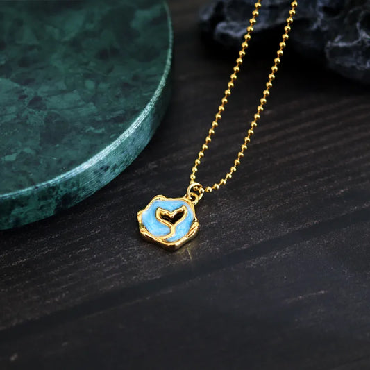 304 Stainless Steel 18K Gold Plated Sweet Commute Enamel Plating Fish Tail Pendant Necklace