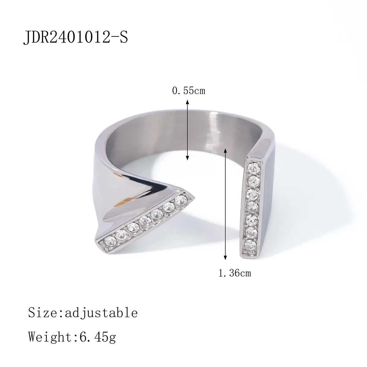 Stainless Steel 18K Gold Plated IG Style Simple Style Asymmetrical Inlay Geometric Zircon Open Ring