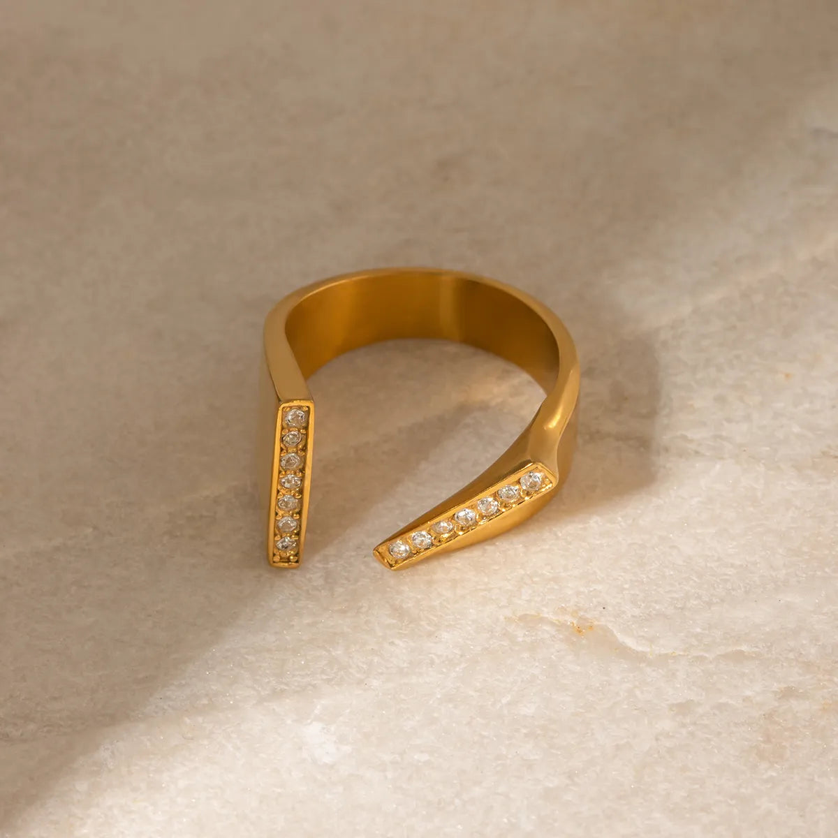 Stainless Steel 18K Gold Plated IG Style Simple Style Asymmetrical Inlay Geometric Zircon Open Ring