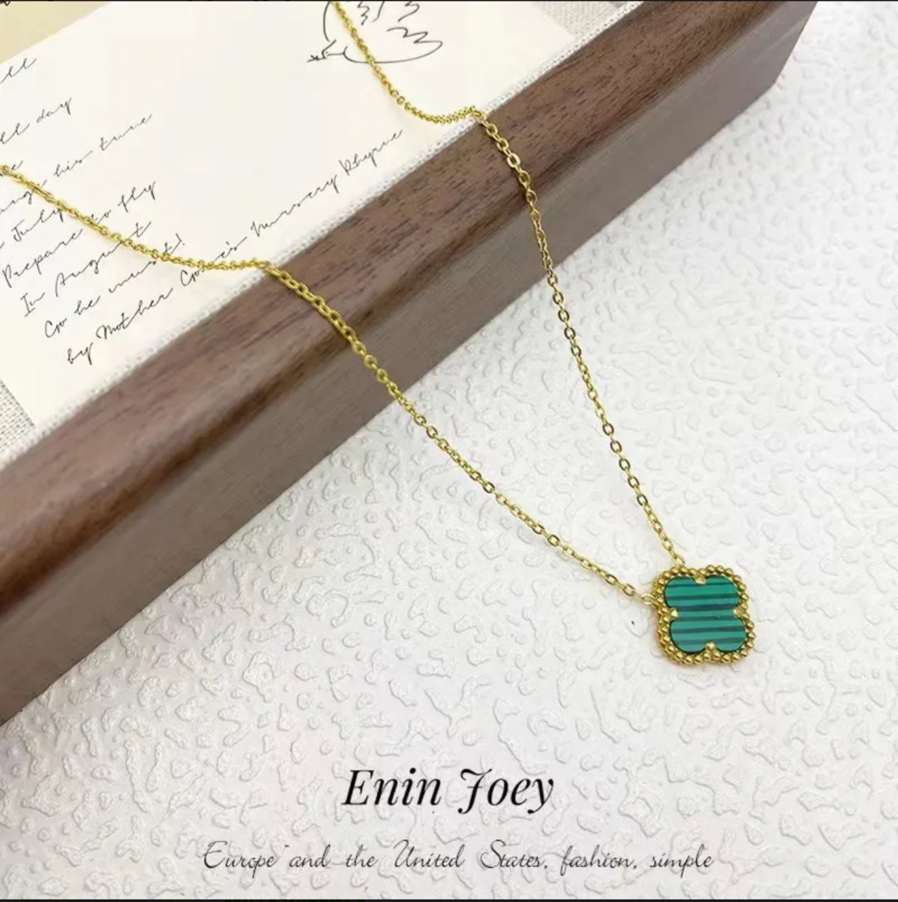 Green Clover Stainless Steel Plating 18k Gold Plated Necklace