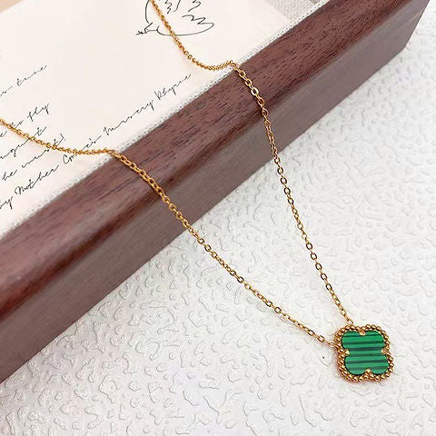 Green Clover Stainless Steel Plating 18k Gold Plated Necklace
