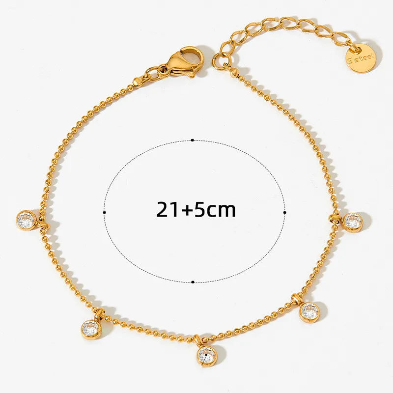 Simple Style Round Stainless Steel Plating Inlay Zircon Women's Anklet